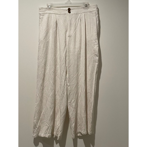 Cider Beige Linen Blend Wide Leg Cropped Trousers Women's Size XL - Picture 1 of 4